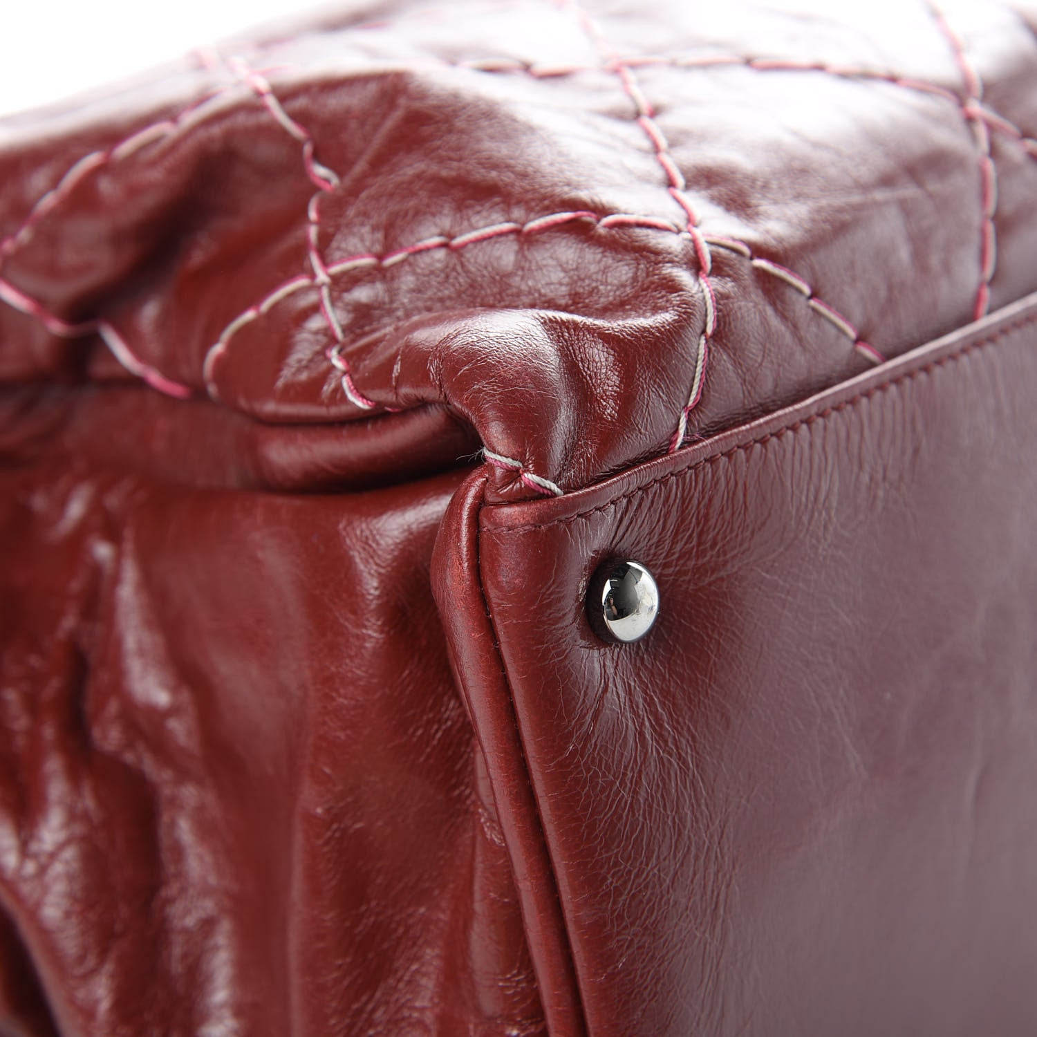 Chanel Glazed Goatskin Double Stitch Shoulder Bag Rouge 11 of 17