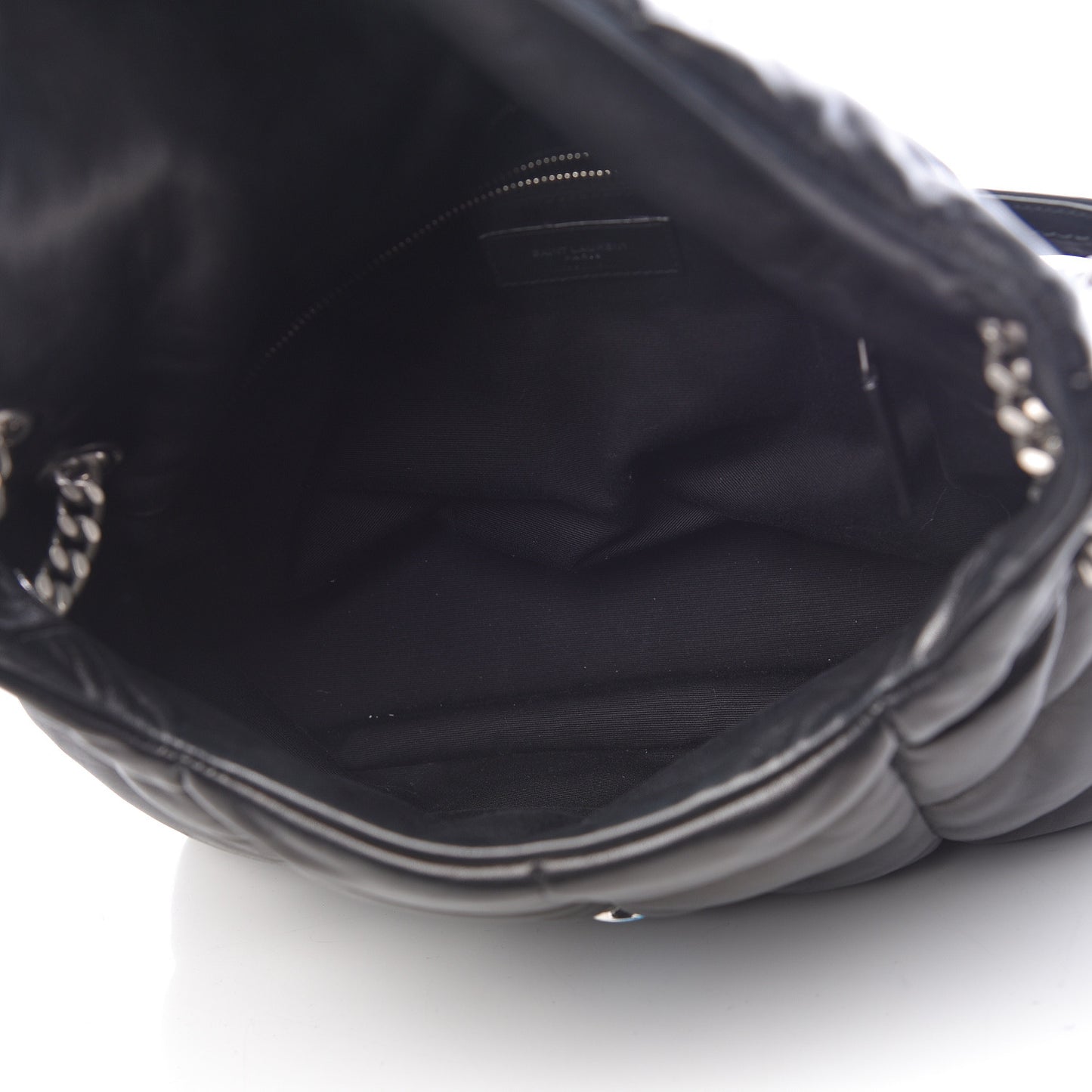 Lambskin Quilted Medium Loulou Puffer Monogram Chain Satchel Black