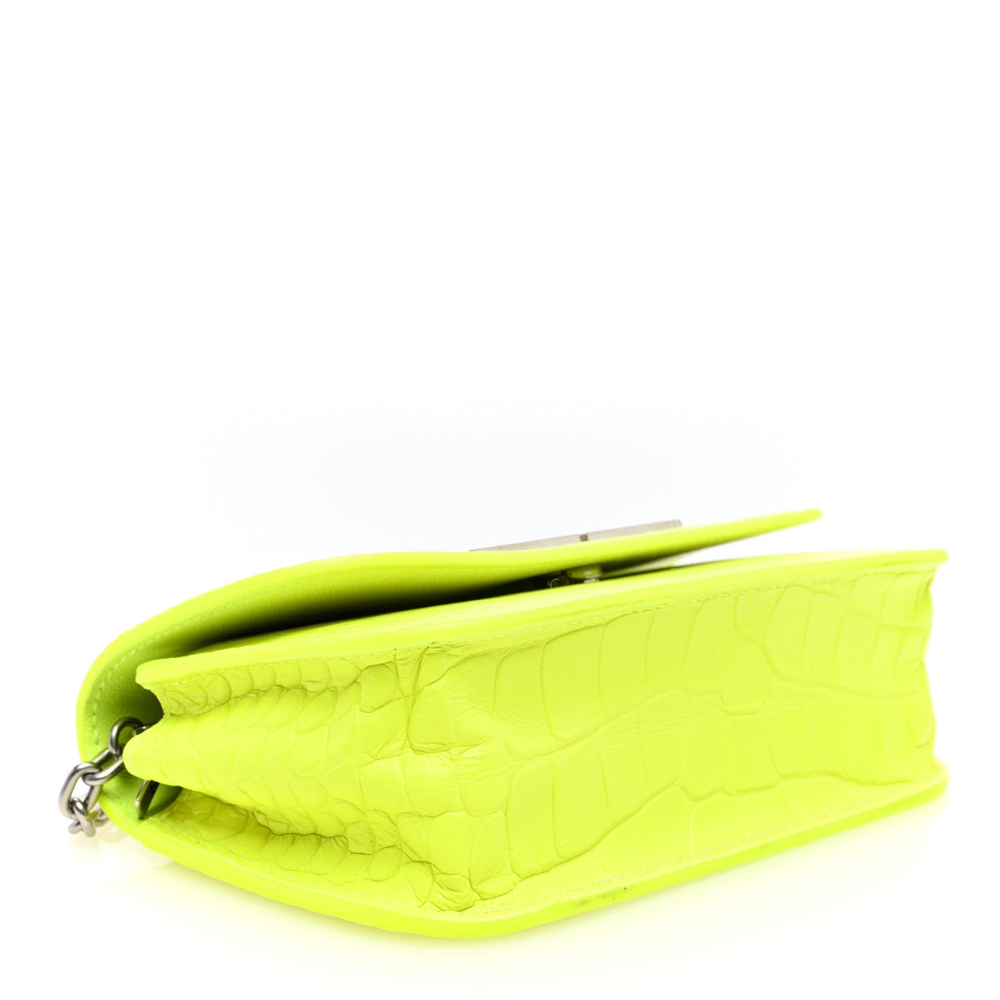 Extra Supple Calfskin Crocodile Embossed Gossip Wallet On Chain Fluo Yellow