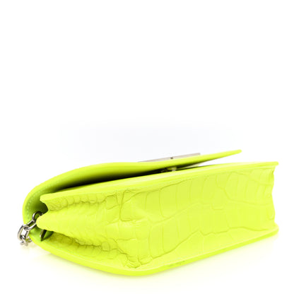 Balenciaga Extra Supple Calfskin Crocodile Embossed Gossip Wallet On Chain Fluo Yellow 4 of 10