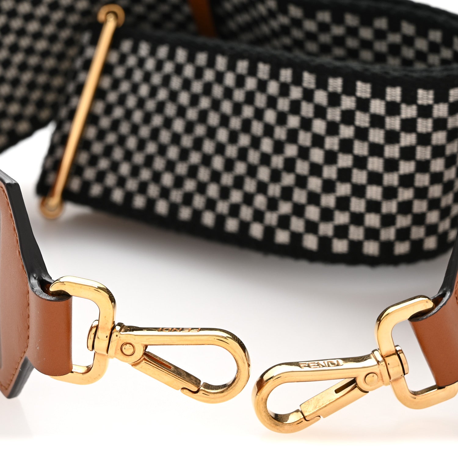 Fendi Ribbon Vitello King Logo Embossed Gingham Woven Adjustable Strap You Panna Black Cuoio 3 of 9
