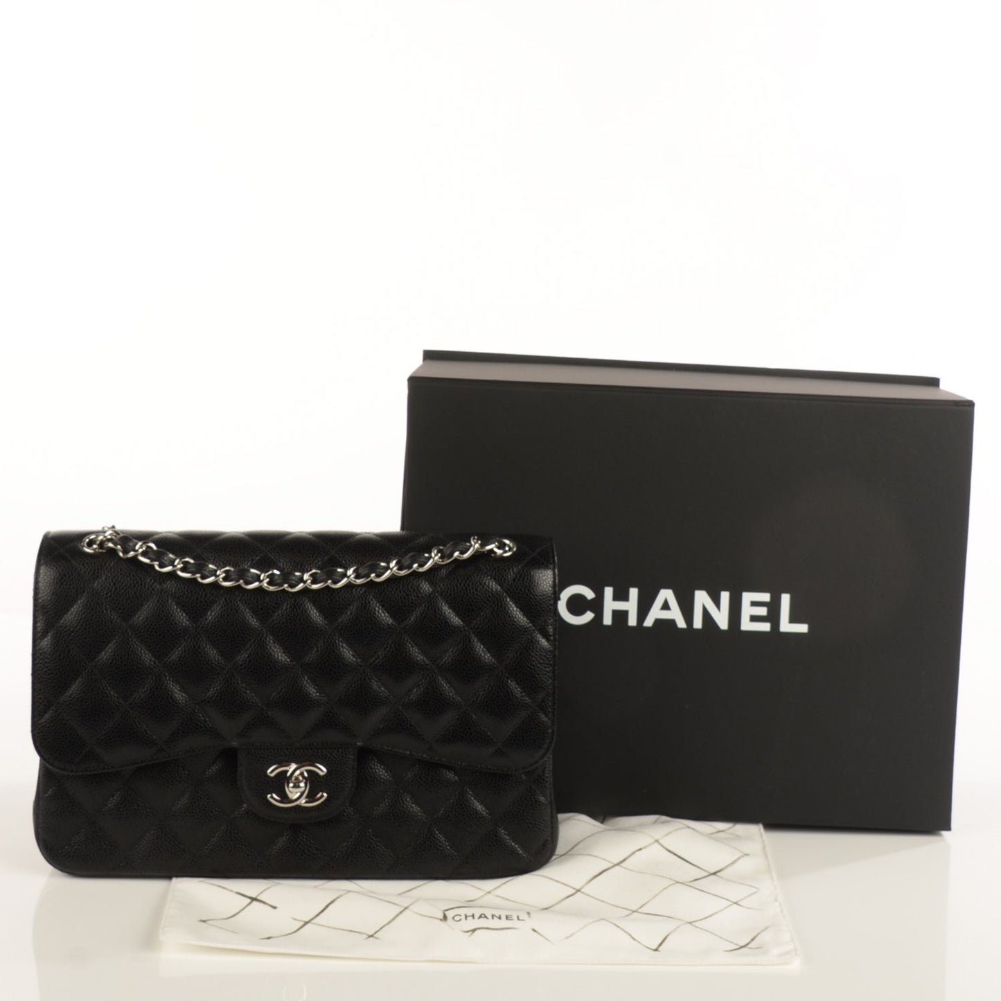 Caviar Quilted Jumbo Double Flap Black