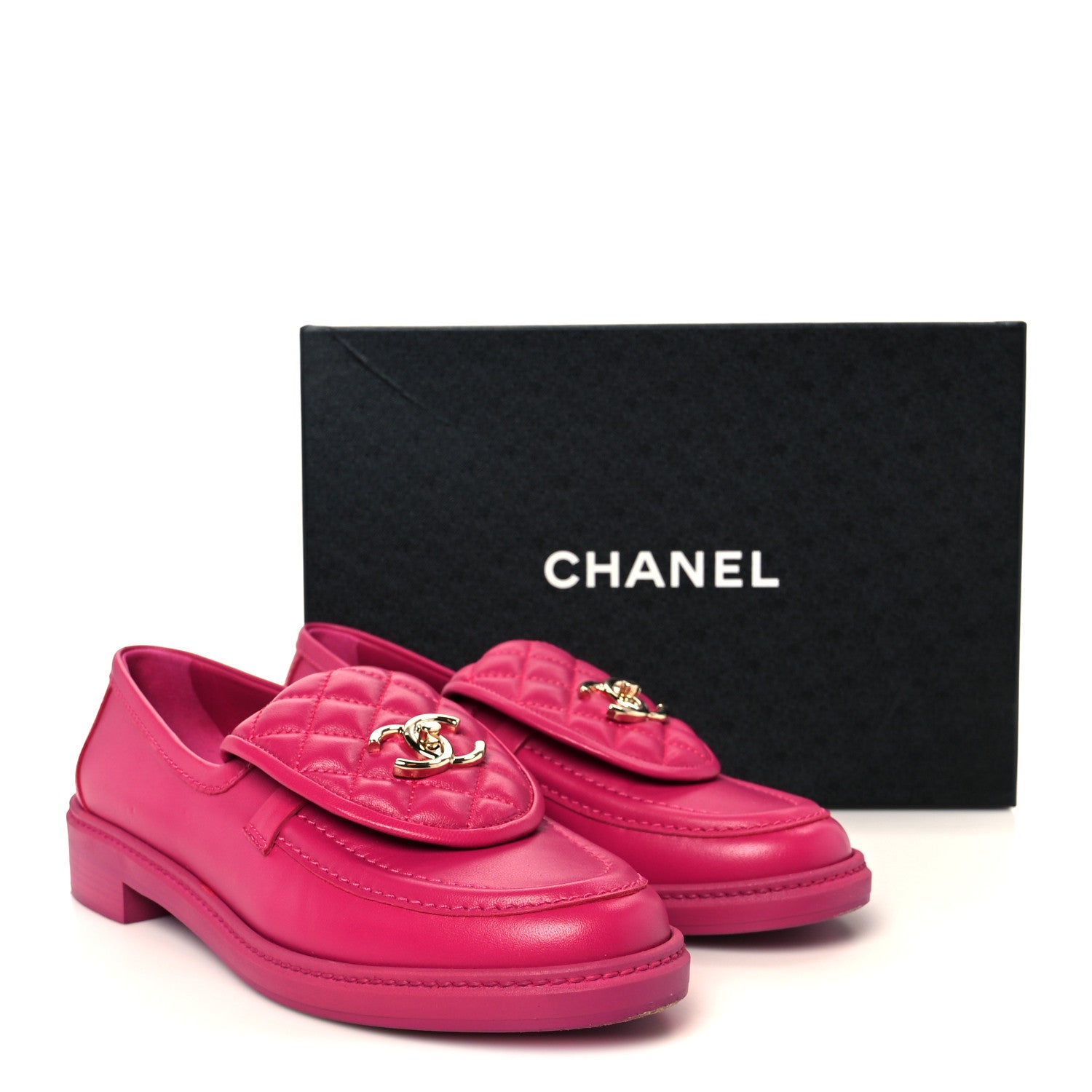 Chanel Lambskin Quilted CC Turnlock Loafers 39.5 Fuchsia 10 of 10