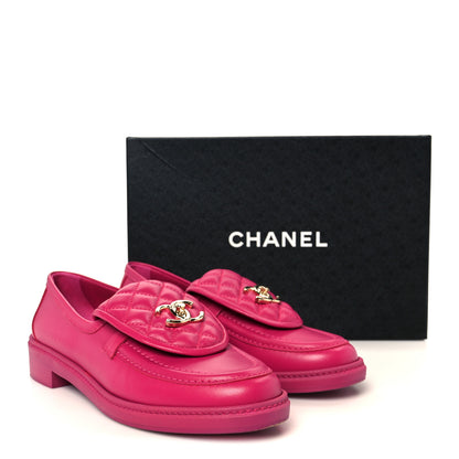 Chanel Lambskin Quilted CC Turnlock Loafers 39.5 Fuchsia 10 of 10