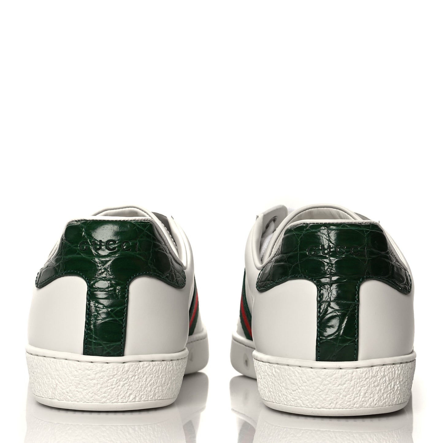 Calfskin Crocodile Web Mens Ace Sneakers 10 White Green