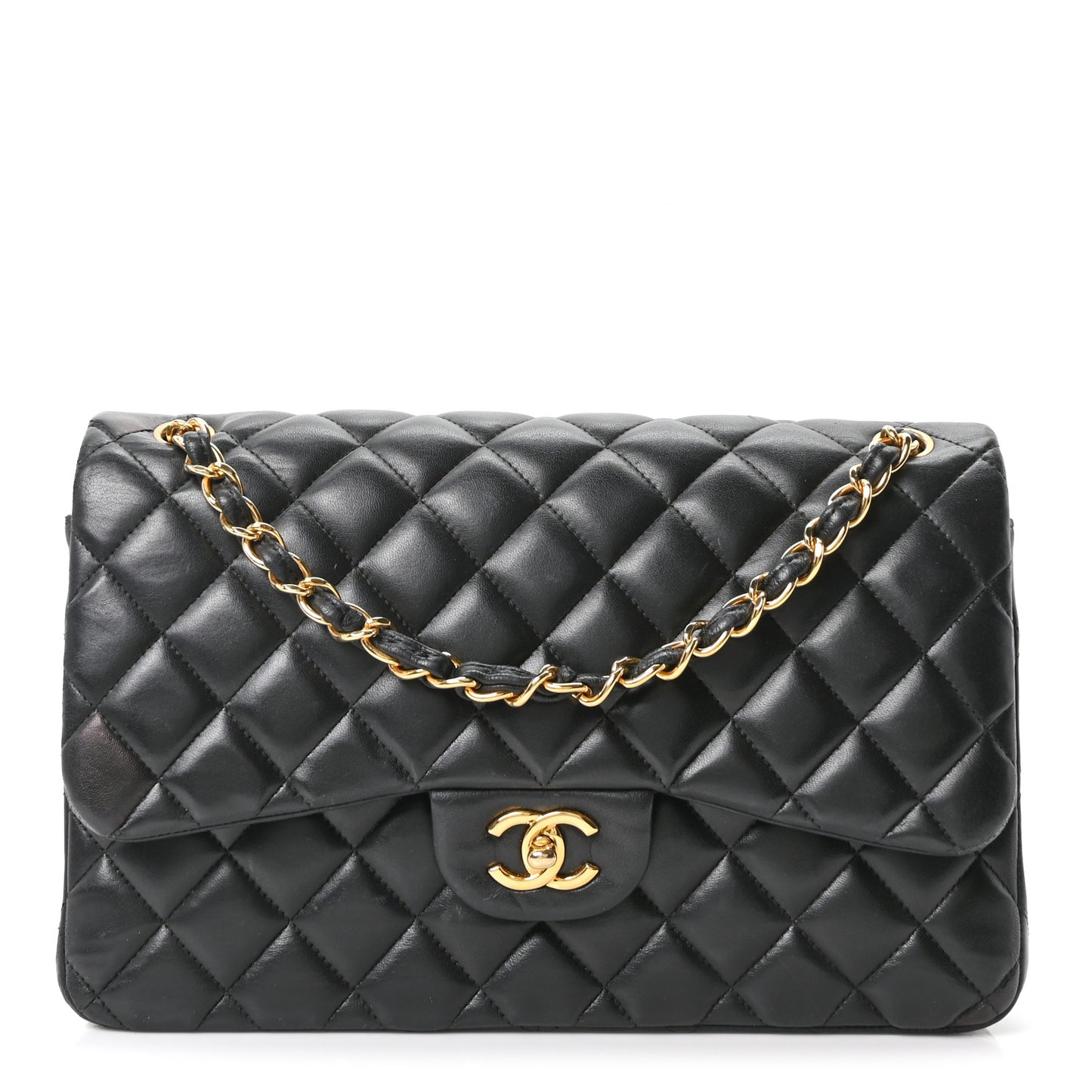 Lambskin Quilted Jumbo Double Flap Black