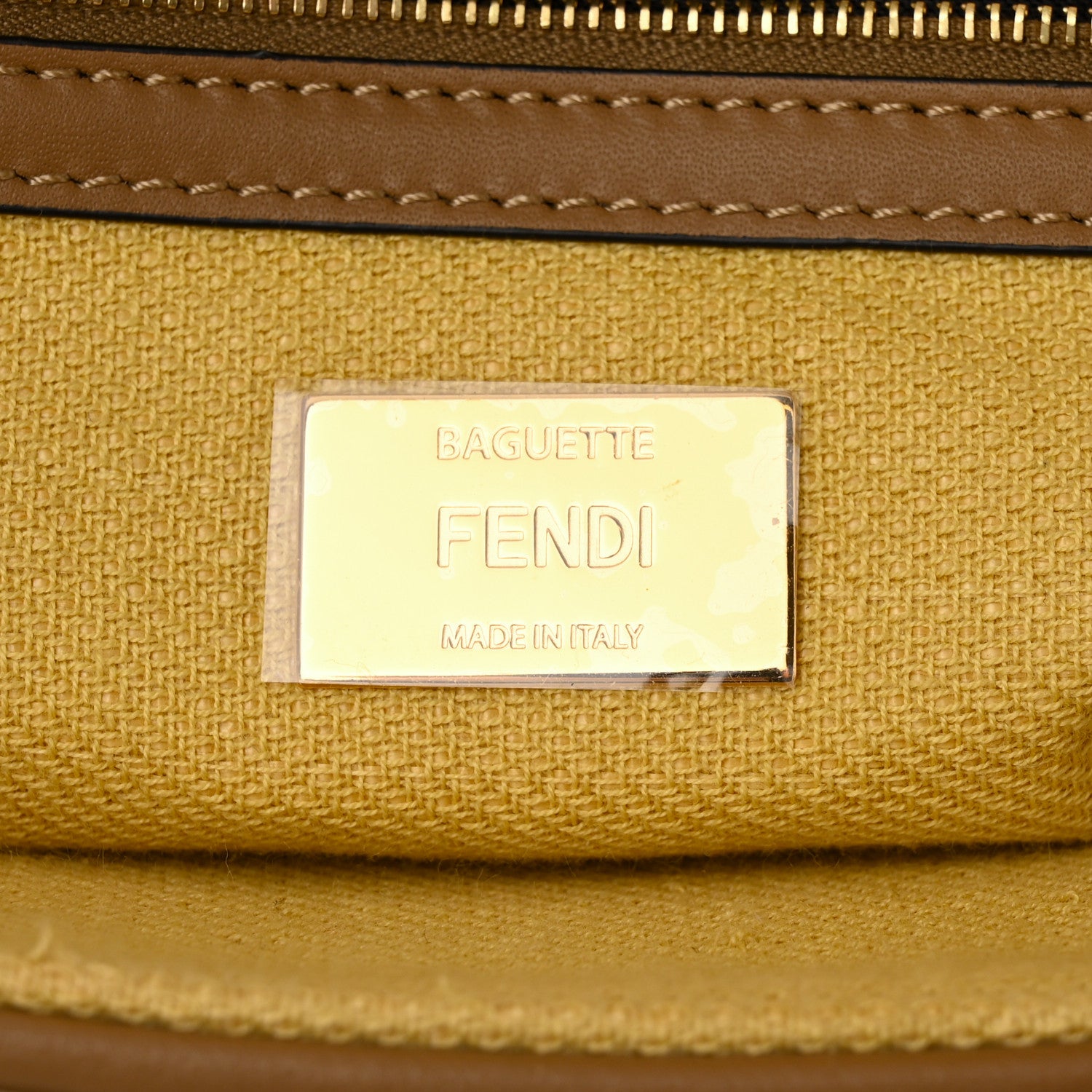 Fendi Raffia Vitello King Lucido FF Embroidered Baguette Grano Sand 6 of 14