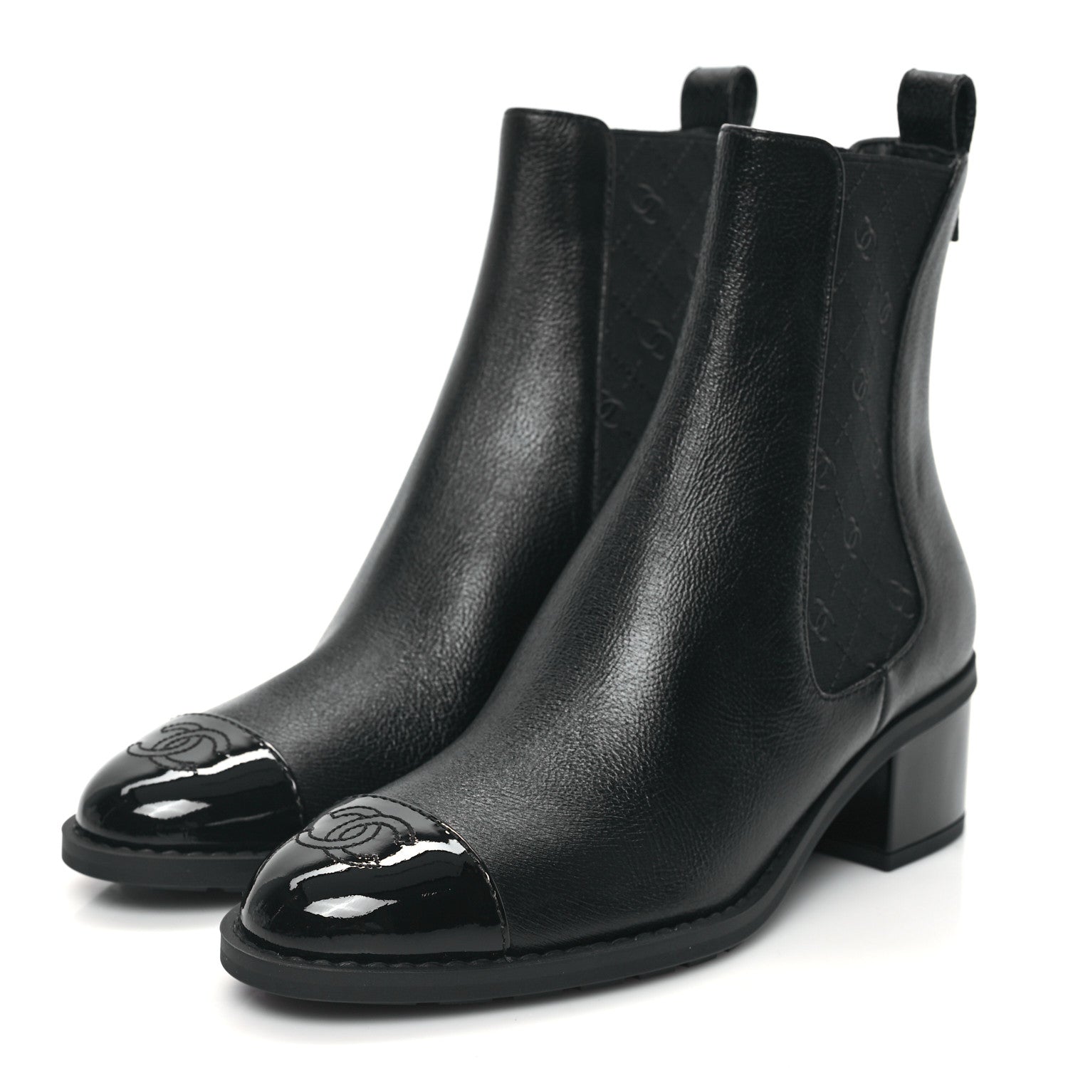 Chanel Calfskin Patent Cap Toe CC Short Boots 37 Black 3 of 8