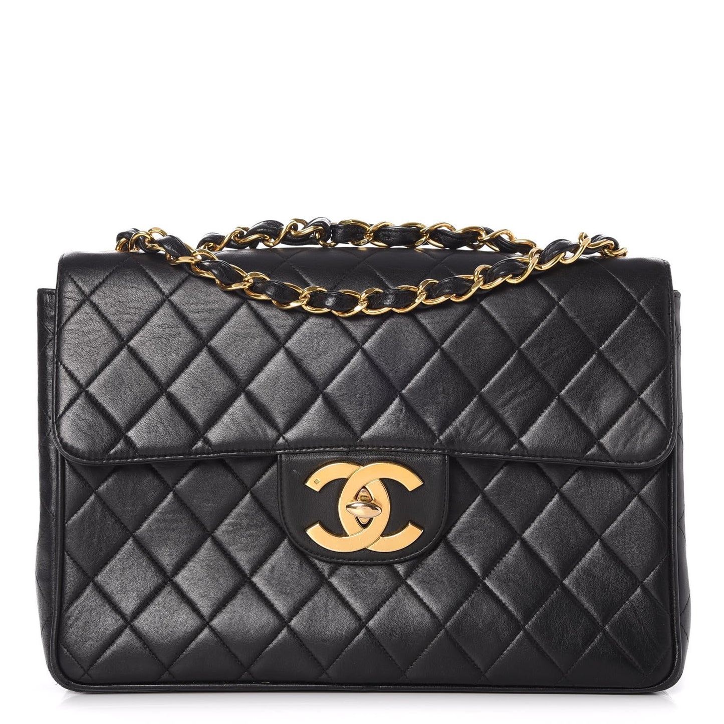 Lambskin Quilted Jumbo Single Flap Black