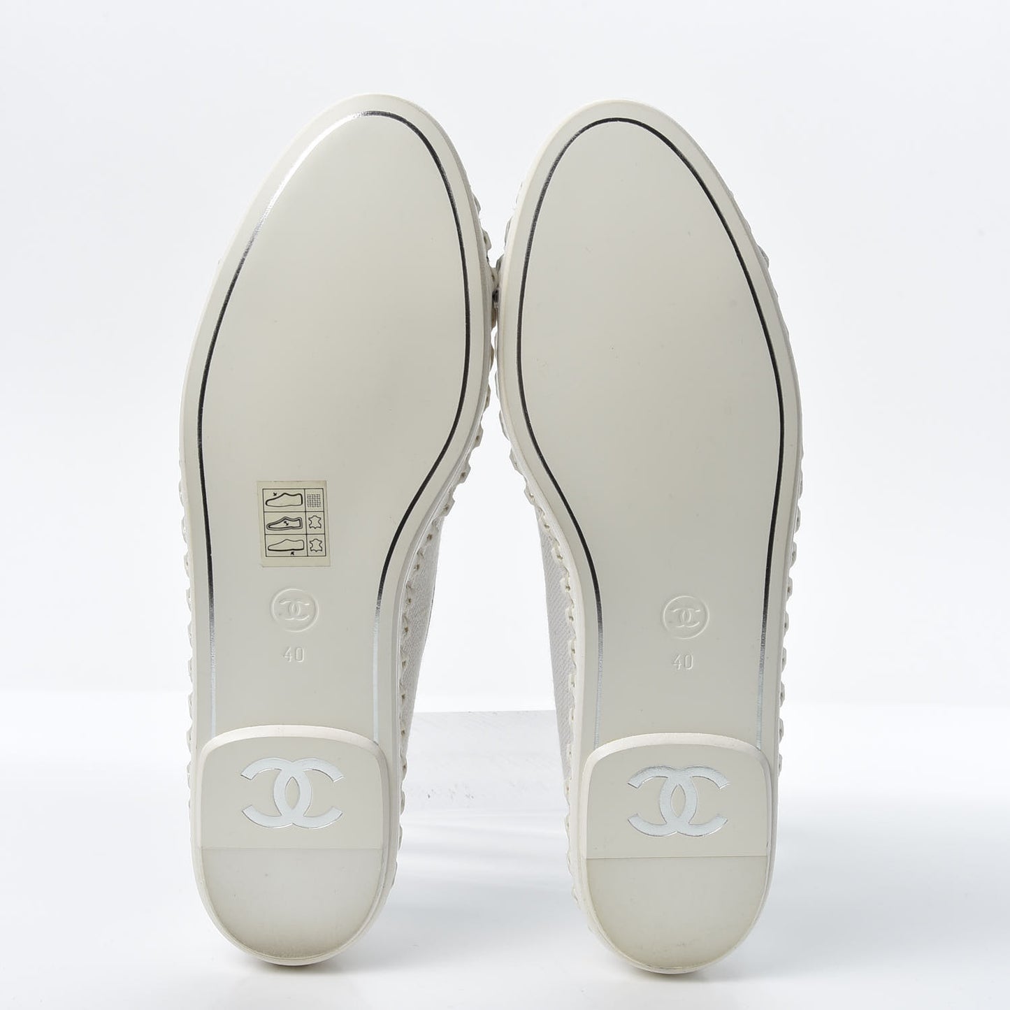 Fabric Chain CC Mocassin Loafer 40 White Navy
