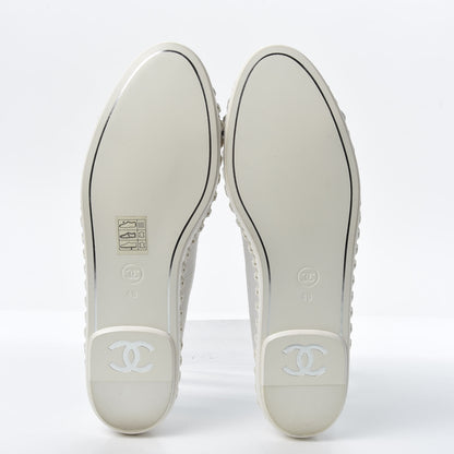 Chanel Fabric Chain CC Mocassin Loafer 40 White Navy 6 of 11
