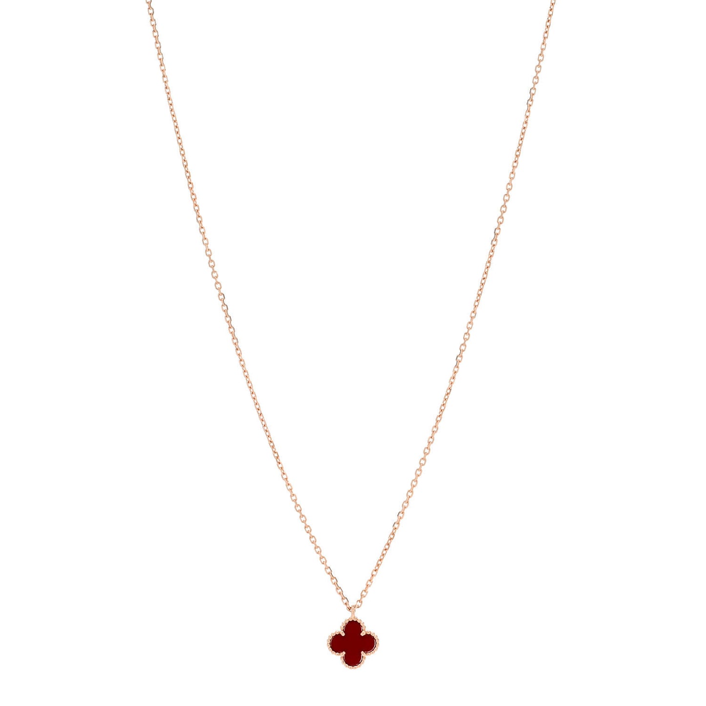 18K Rose Gold Carnelian Sweet Alhambra Pendant Necklace