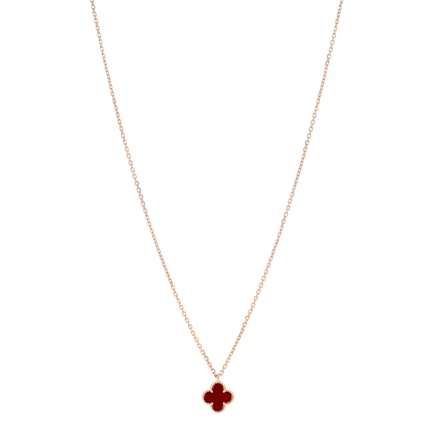Van Cleef & Arpels 18K Rose Gold Carnelian Sweet Alhambra Pendant Necklace 1 of 6