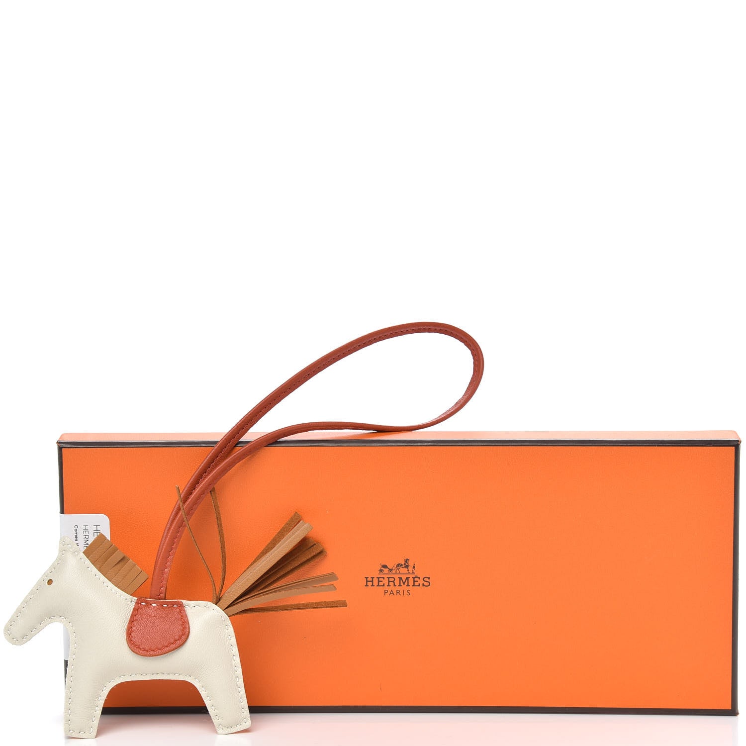 Hermes Milo Lambskin Grigri Rodeo Horse Bag Charm PM Craie Sesame Cornaline 4 of 4