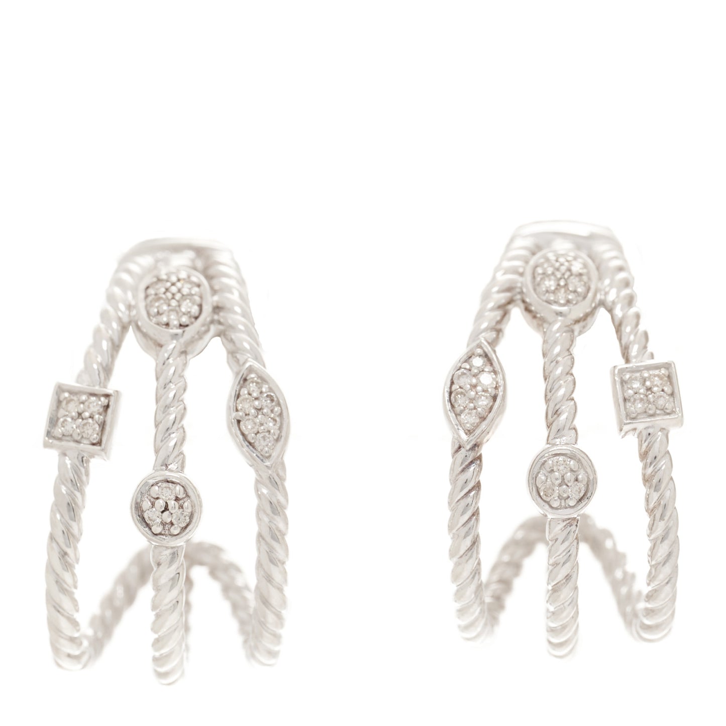 Sterling Silver Diamond Confetti 3 Row Earrings