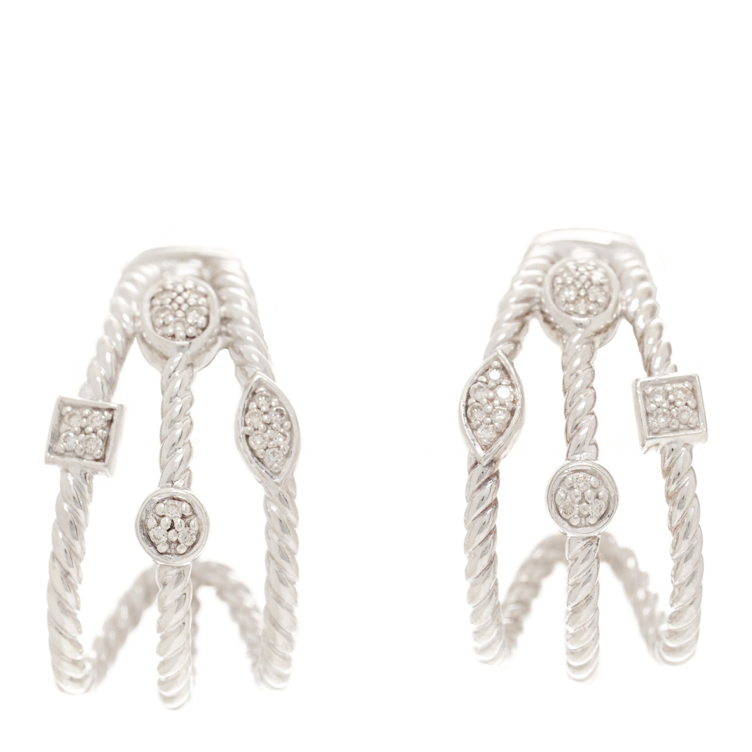 David Yurman Sterling Silver Diamond Confetti 3 Row Earrings 1 of 4