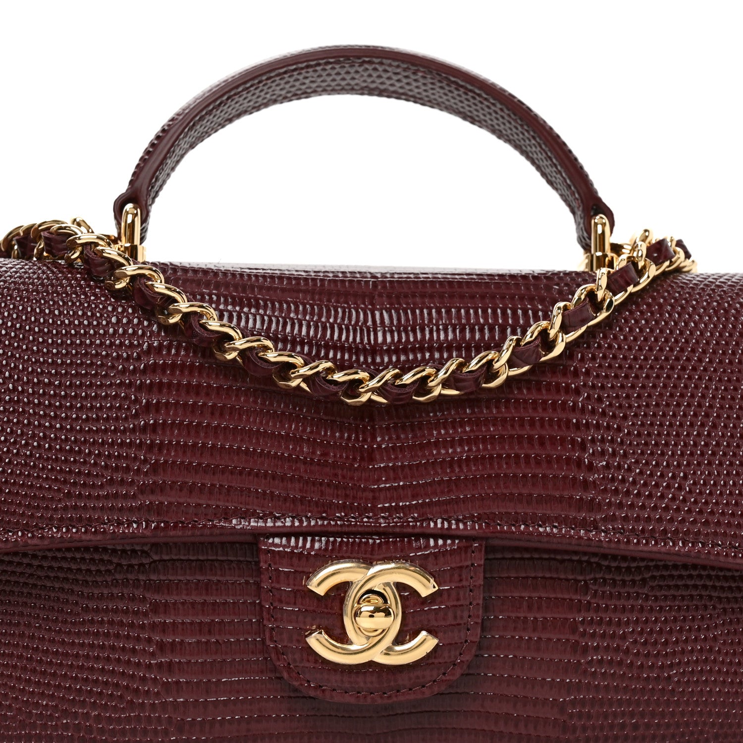 Chanel Calfskin Lizard Embossed Clutch With Chain  Bordeaux 9 of 12