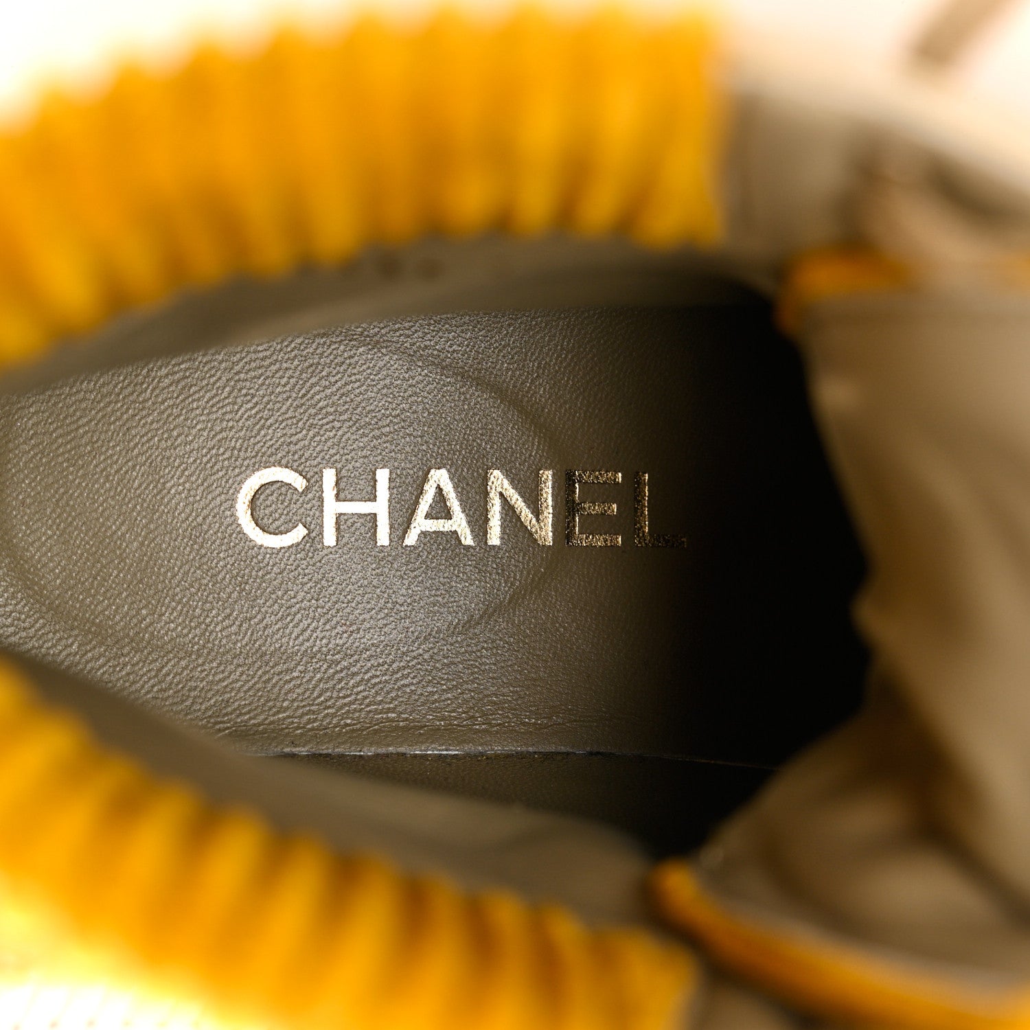 Chanel Suede Calfskin Velvet Laminated Quilted CC Combat Boots 37.5 Beige Yellow Gold 7 of 9