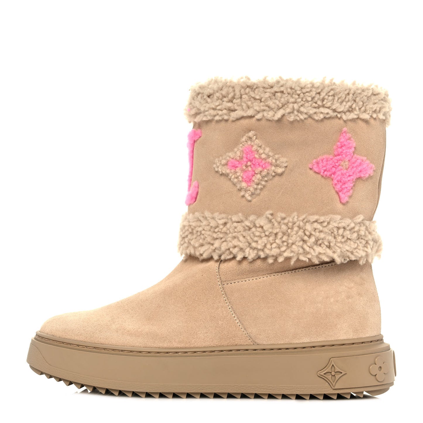 Suede Calfskin Shearling Snowdrop Flat Ankle Boot 37 Beige