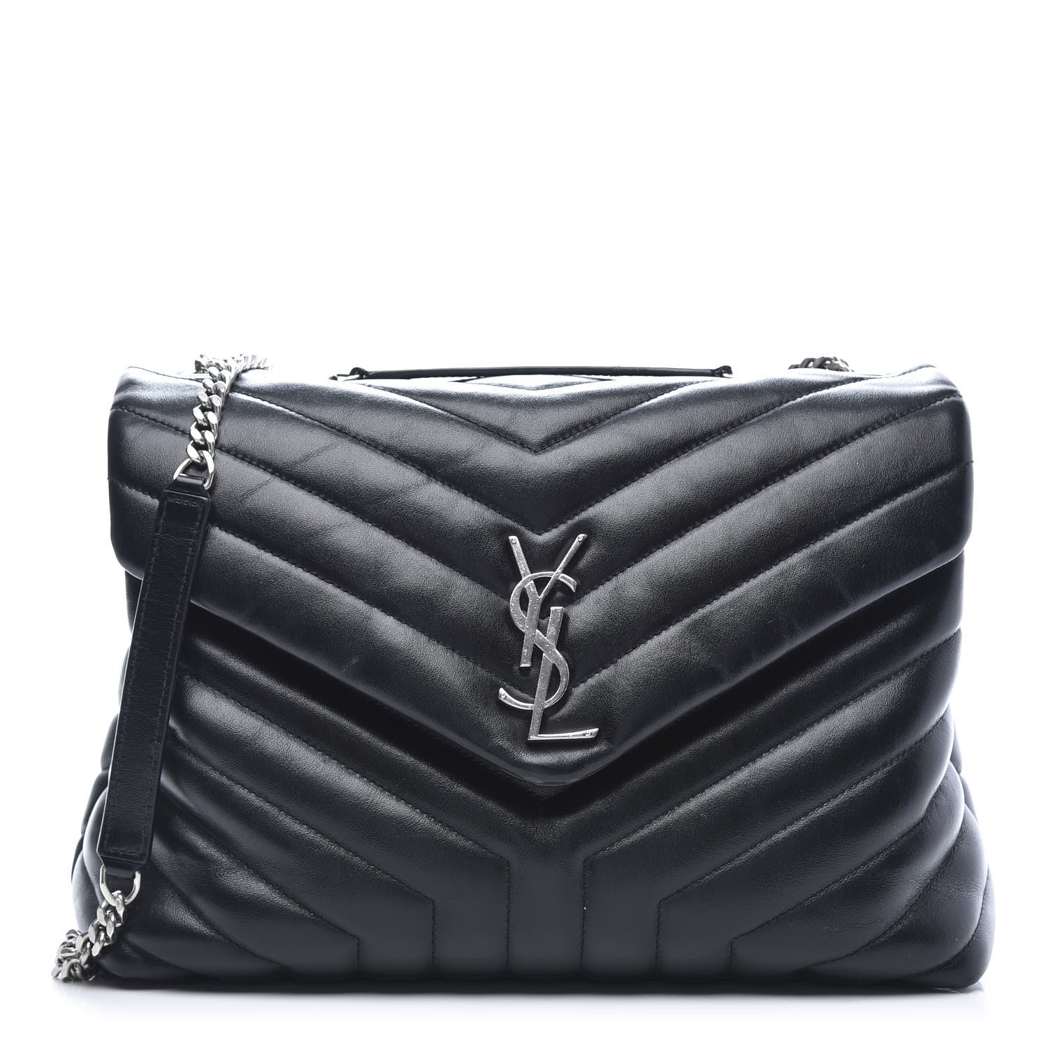 Saint Laurent Calfskin Y Quilted Monogram Medium Loulou Chain Satchel Black 1 of 12