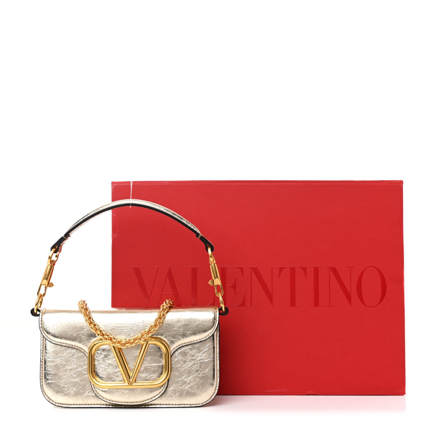 Valentino Garavani Metallic Crackle Effect Calfskin Vlogo Small Loco Shoulder Bag Platino 11 of 11