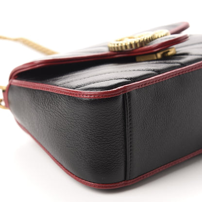 Gucci Vintage Effect Calfskin Matelasse Diagonal Mini Torchon GG Marmont Top Handle Shoulder Bag Black Romantic Cherry 6 of 10