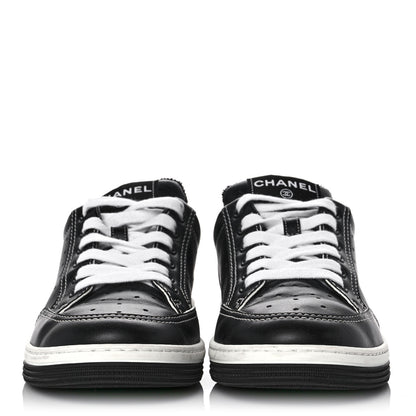 Chanel Calfskin Womens Logo Sneakers 37 Black White 2 of 9