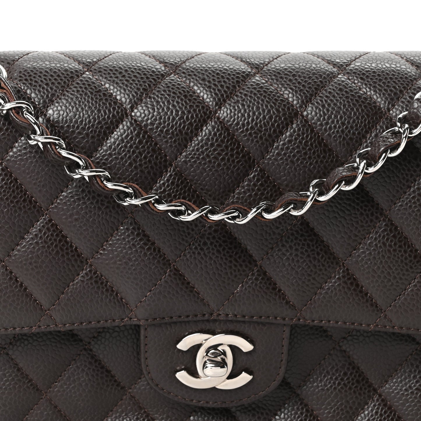 Caviar Quilted Medium Double Flap Brown