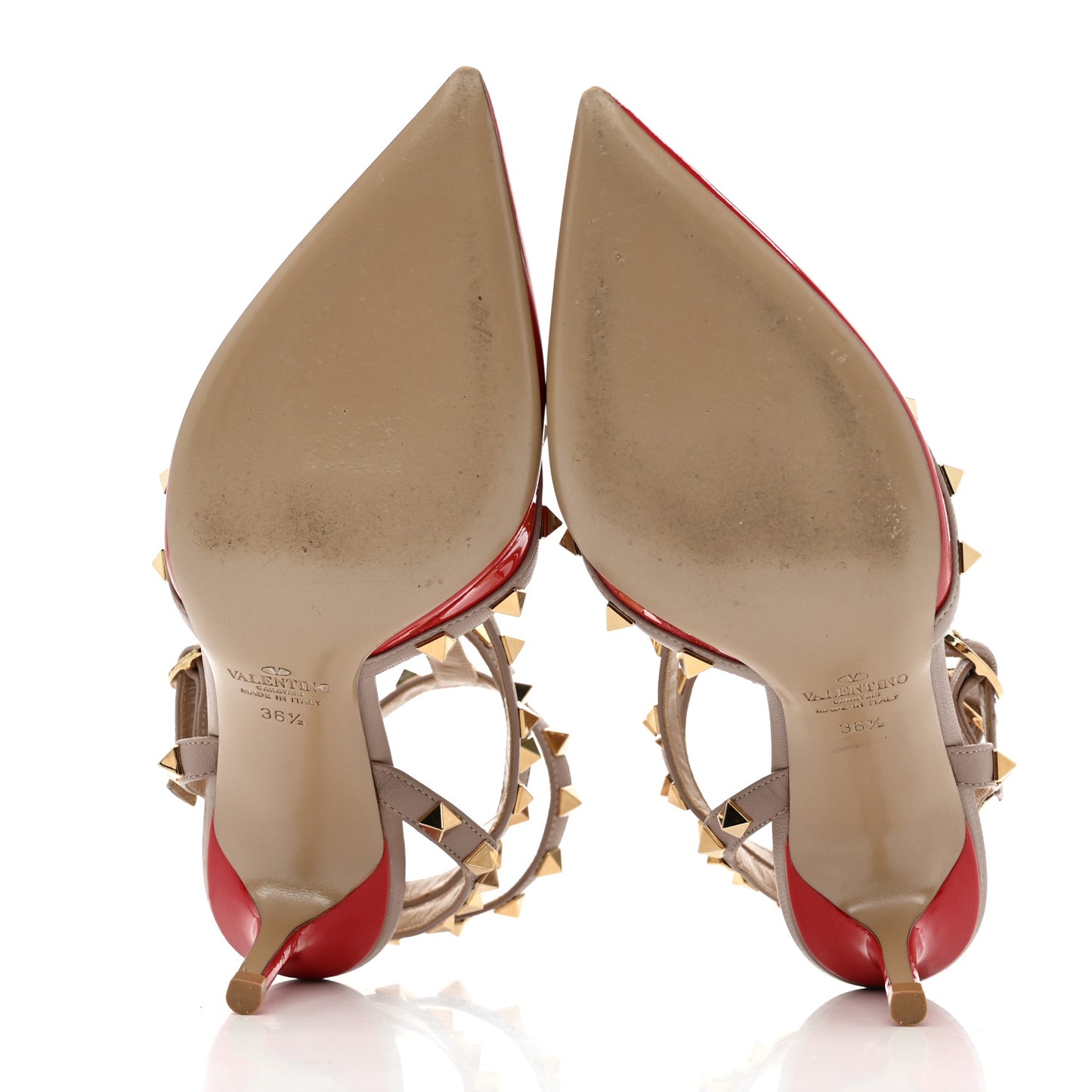 Patent Nappa Rockstud Ankle Strap 65mm Pumps 36.5 Rosso Valentino Poudre