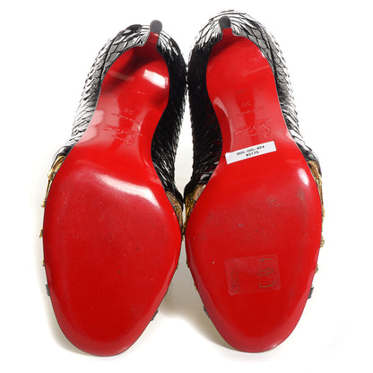Christian Louboutin Watersnake Python Patent Bougliona 100 Ankle Booties 38 Black Gold 4 of 5