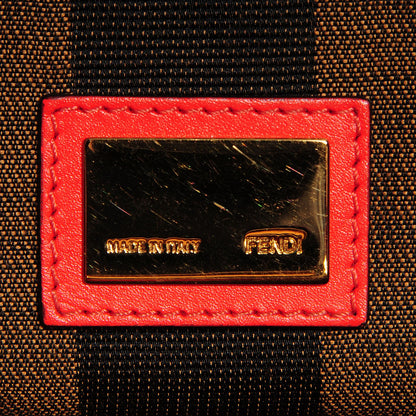 Fendi Vitello Morgan Fabric Jacquard Pequin Medium Peekaboo Iconic Satchel Papavero Tobacco Black 6 of 10