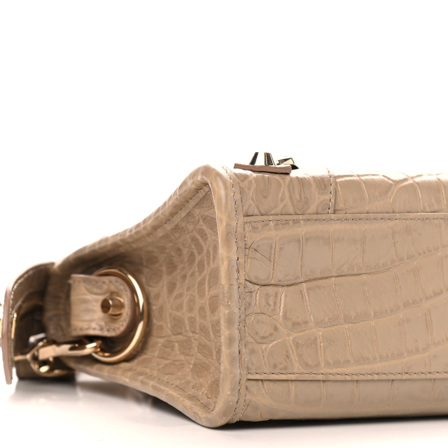 Calfskin Crocodile Embossed Classic Gold Hardware Mini City Beige Latte