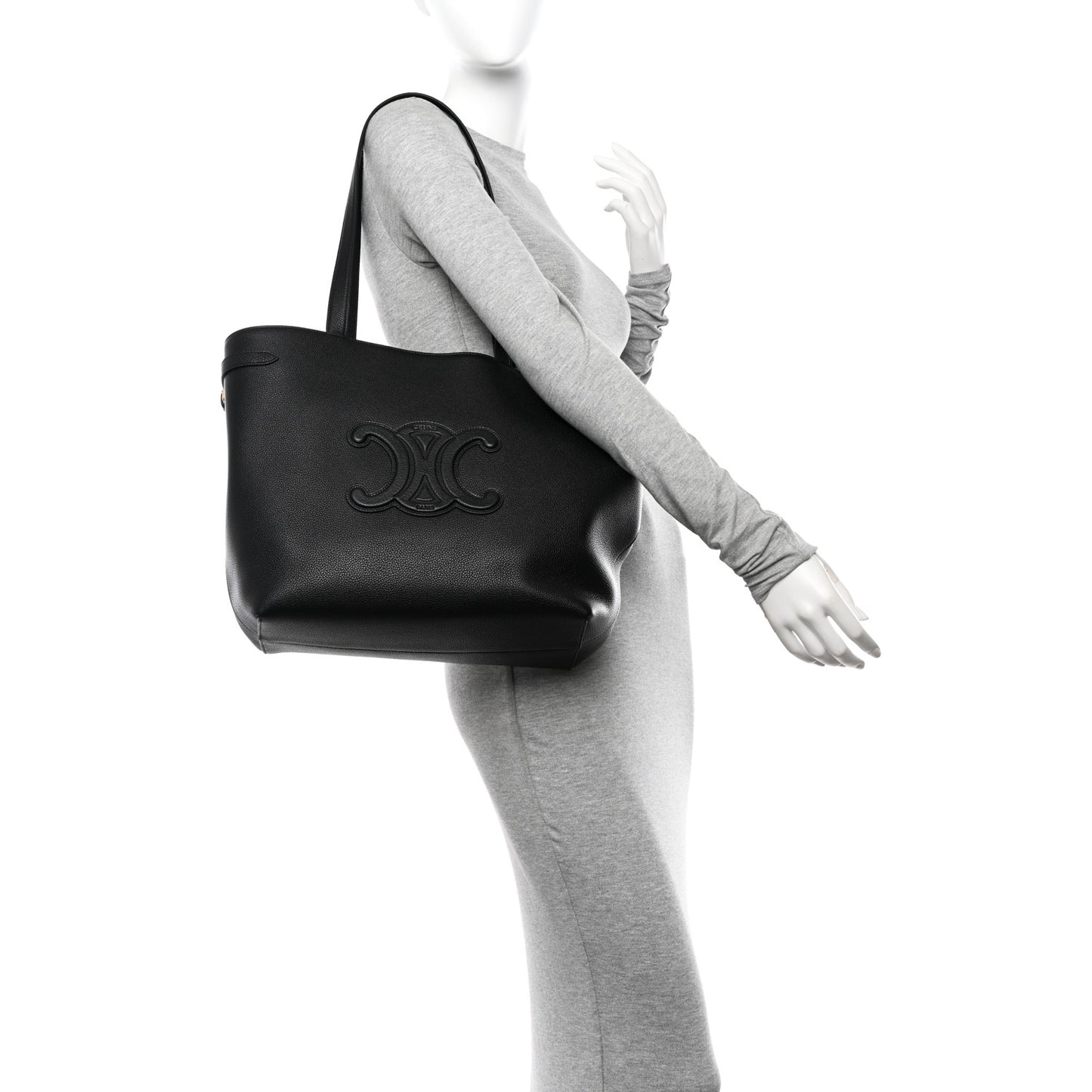 Grained Calfskin Triomphe Medium Cabas Anais Black