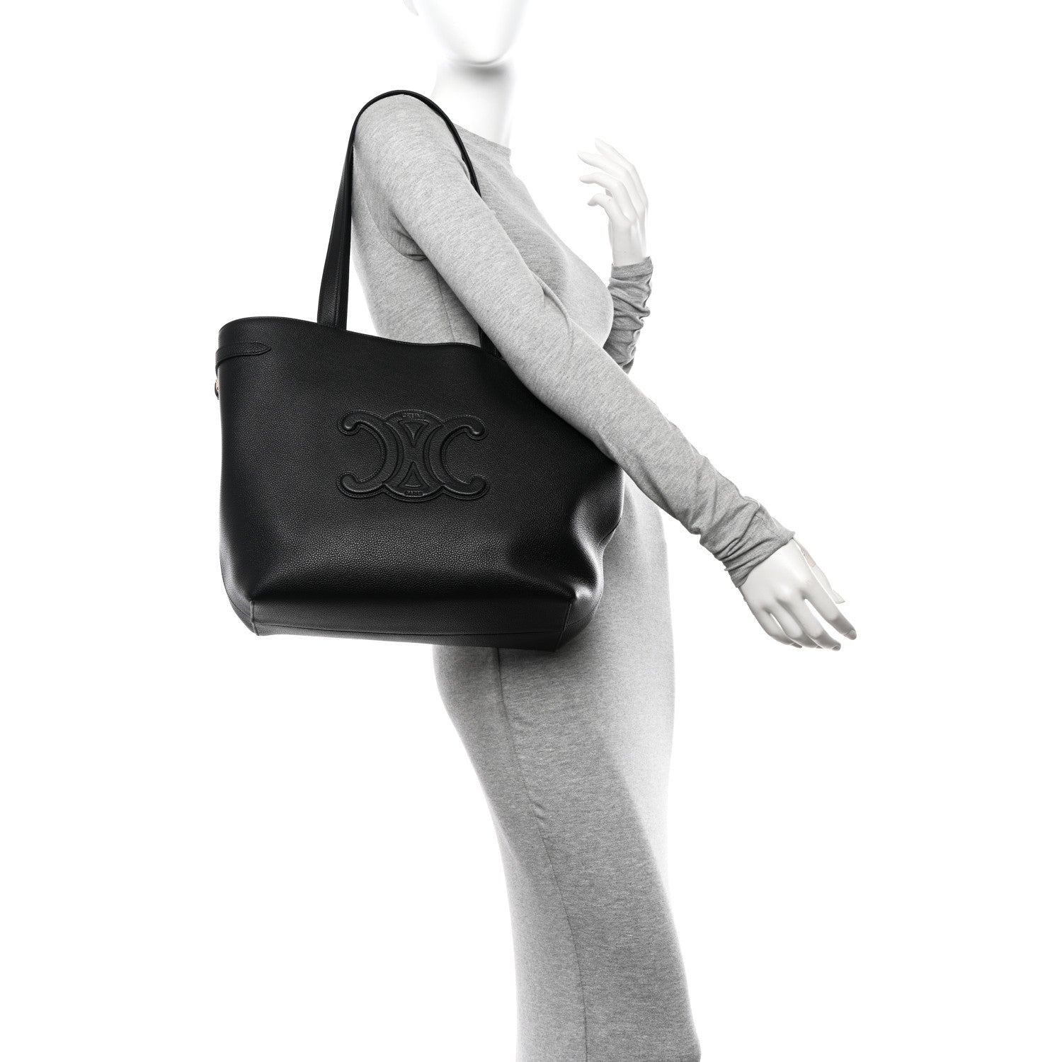 Celine Grained Calfskin Triomphe Medium Cabas Anais Black 2 of 10