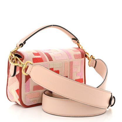 Fendi Canvas Vitello King Seta FF Embroidered Mini Baguette Rosa Quarzo Bloody Mary Multicolor 3 of 10