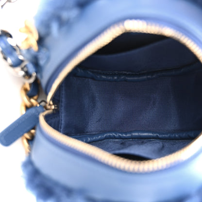 Chanel Shearling Sheepskin Chanel 19 Round Clutch With Chain Blue 5 of 11