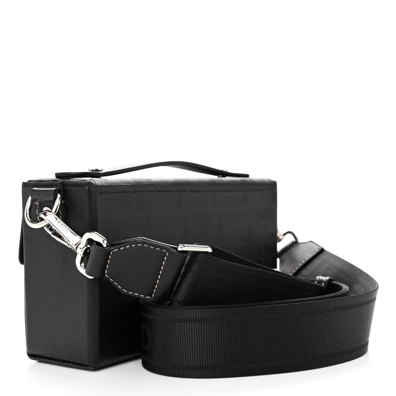 Fendi Vitello King FF Lines Embossed Baguette Soft Trunk Black 3 of 12