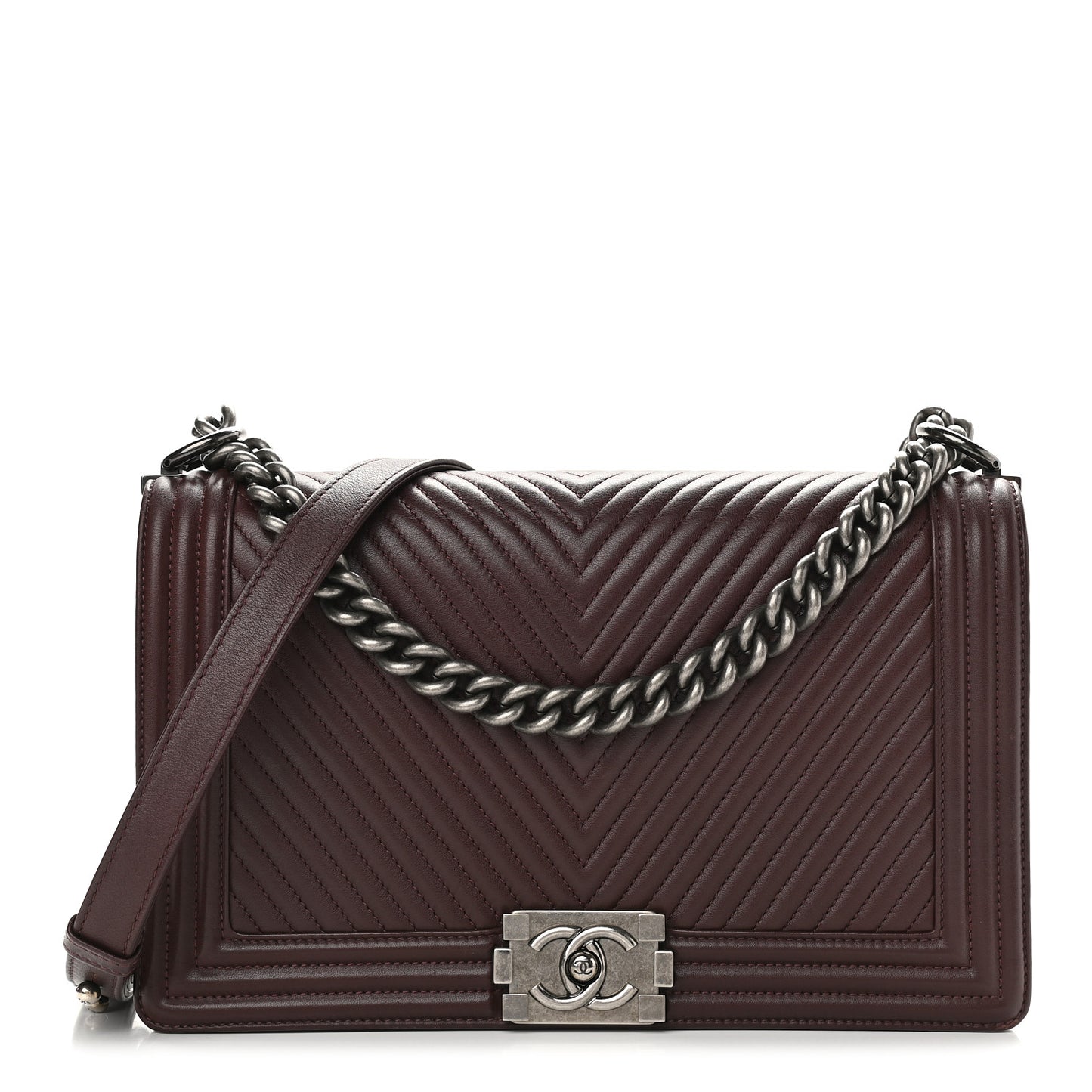 Calfskin Chevron Quilted New Medium Boy Flap Burgundy