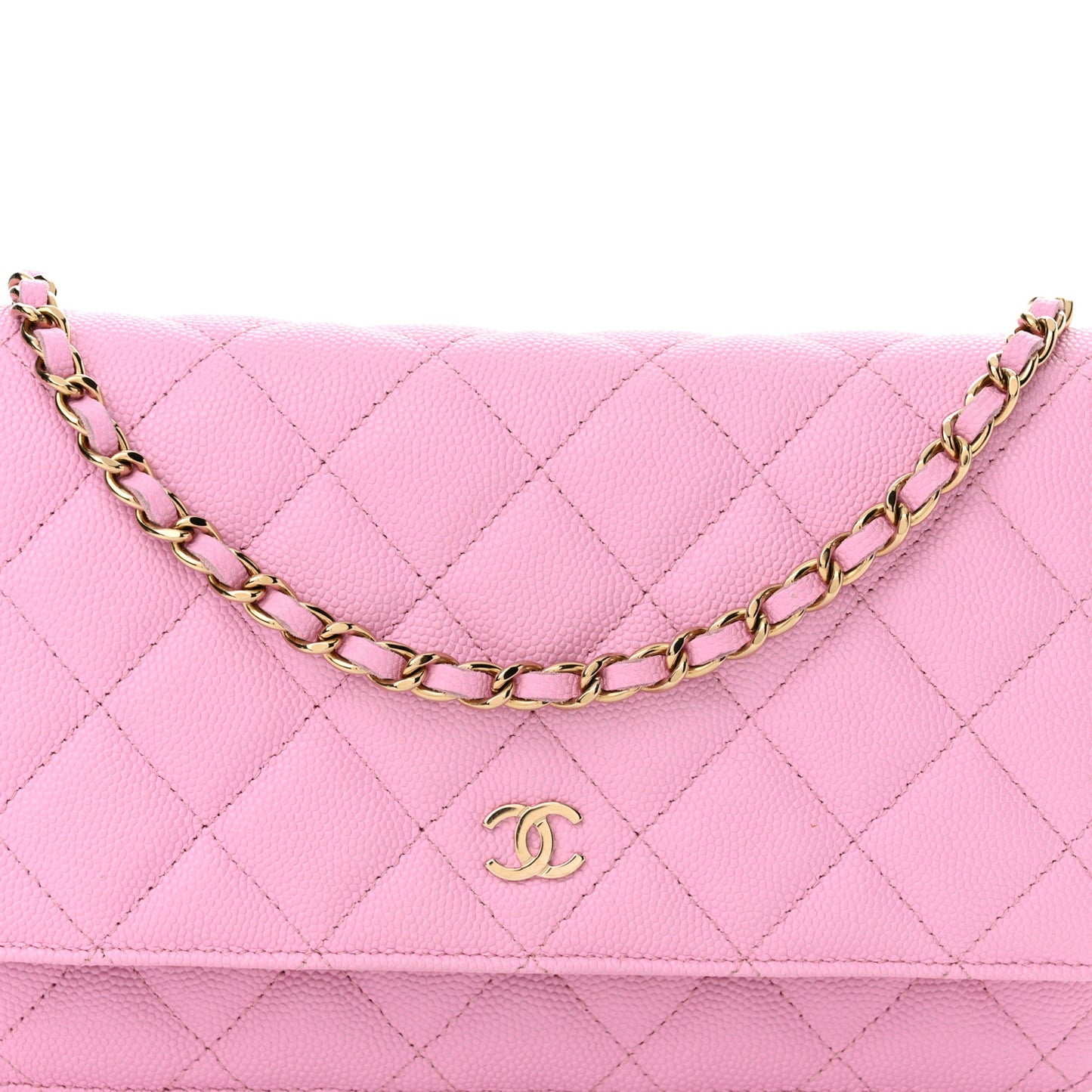 Caviar Quilted Wallet on Chain WOC Pink