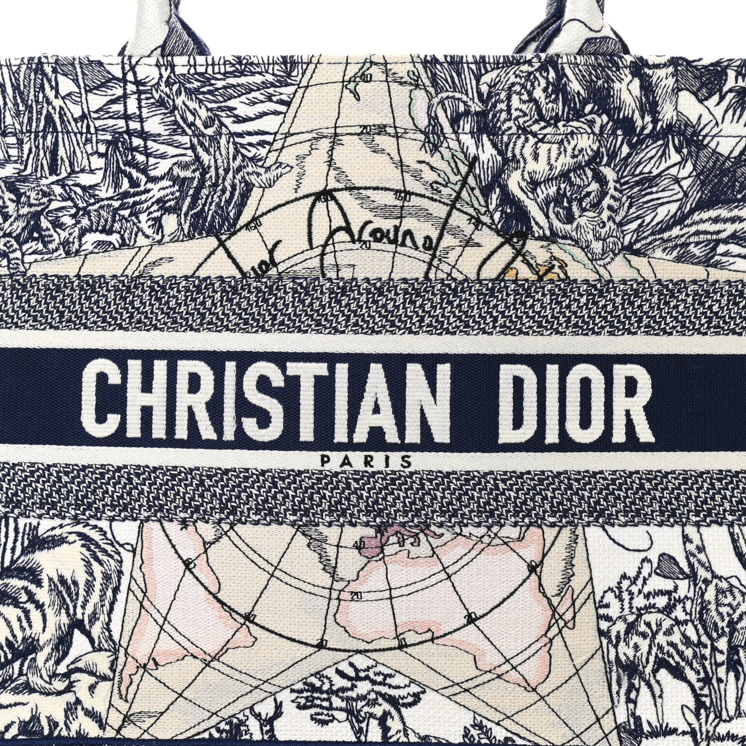 Christian Dior Canvas Embroidered Medium Around The World Book Tote Blue 8 of 10