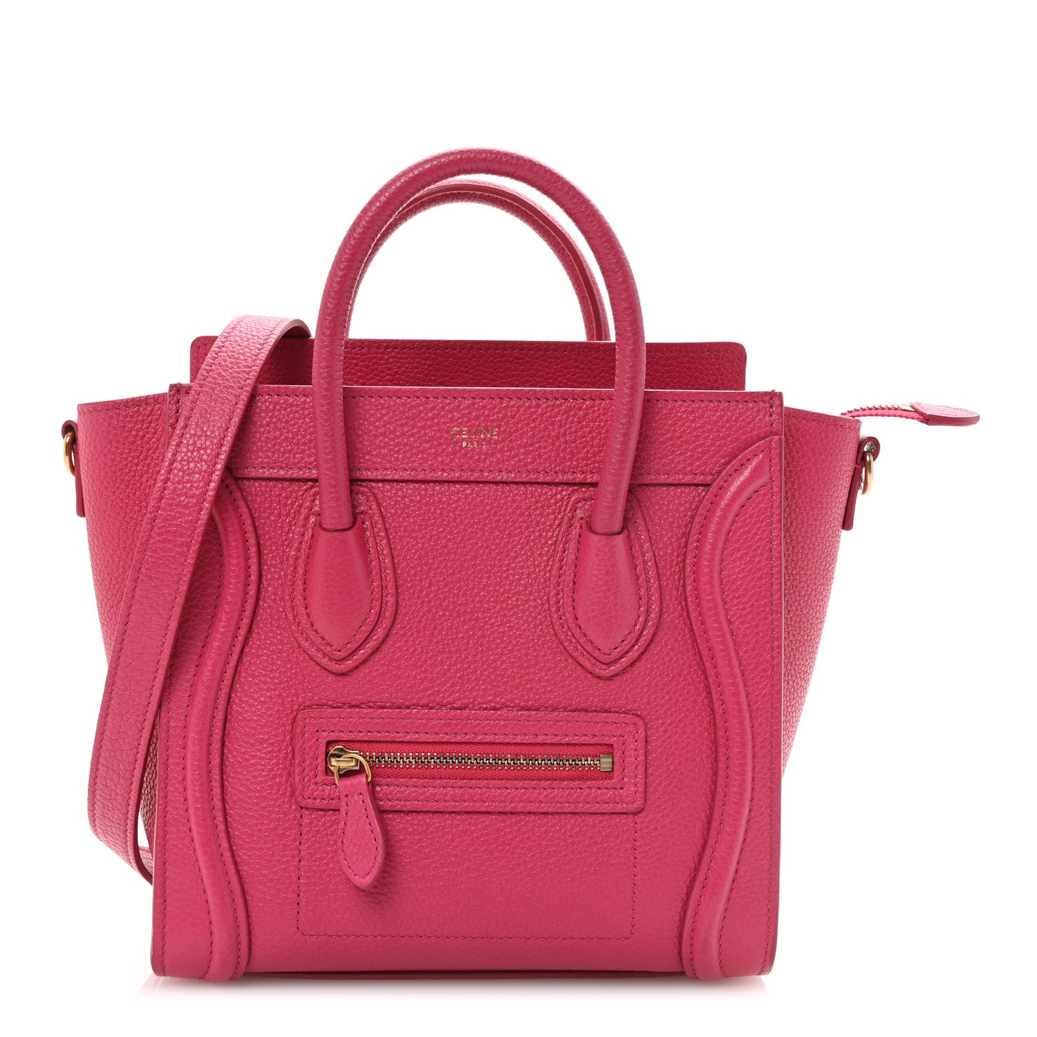 Celine Drummed Calfskin Nano Luggage Fuchsia 1 of 10