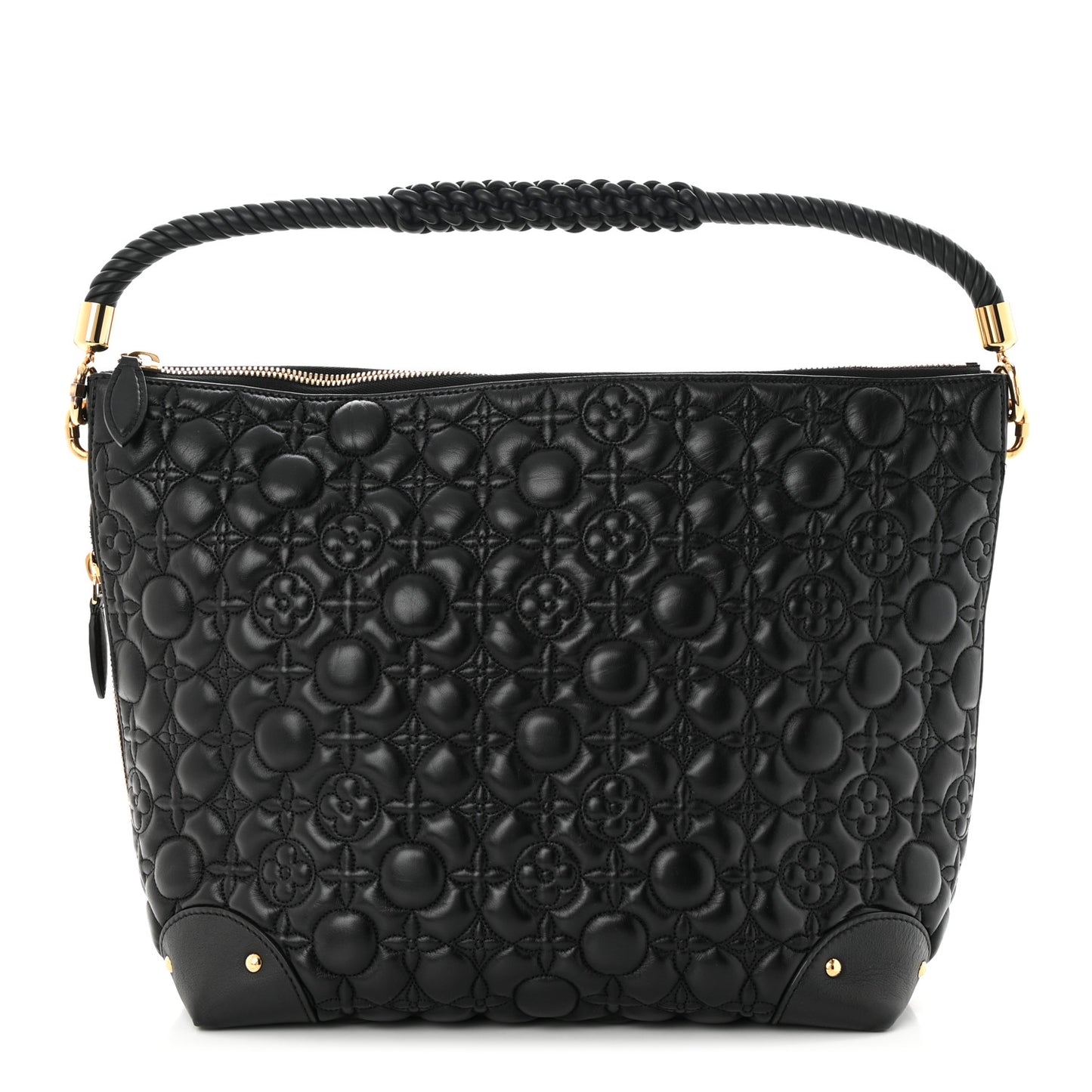 Lambskin Quilted Flowers Triangle Softy Black