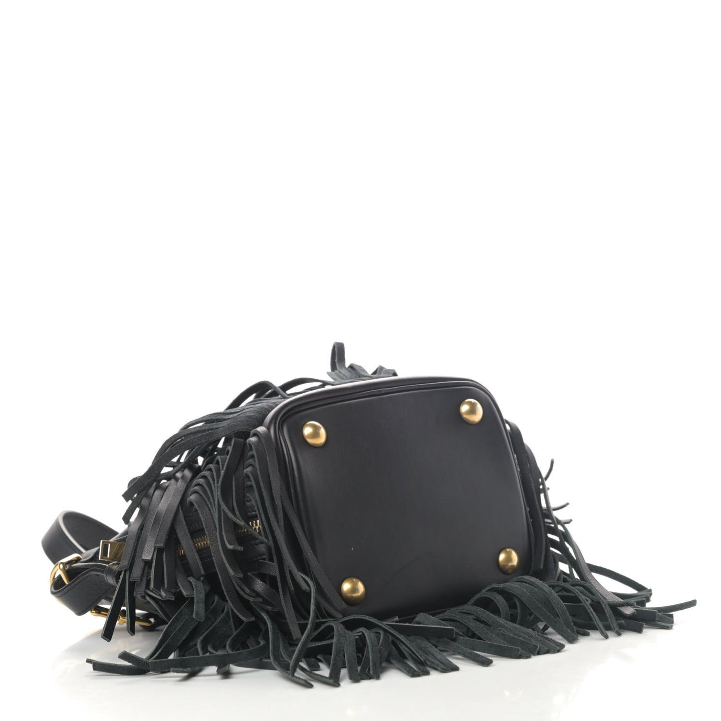 Calfskin Small Emmanuelle Fringe Hobo Bag Black