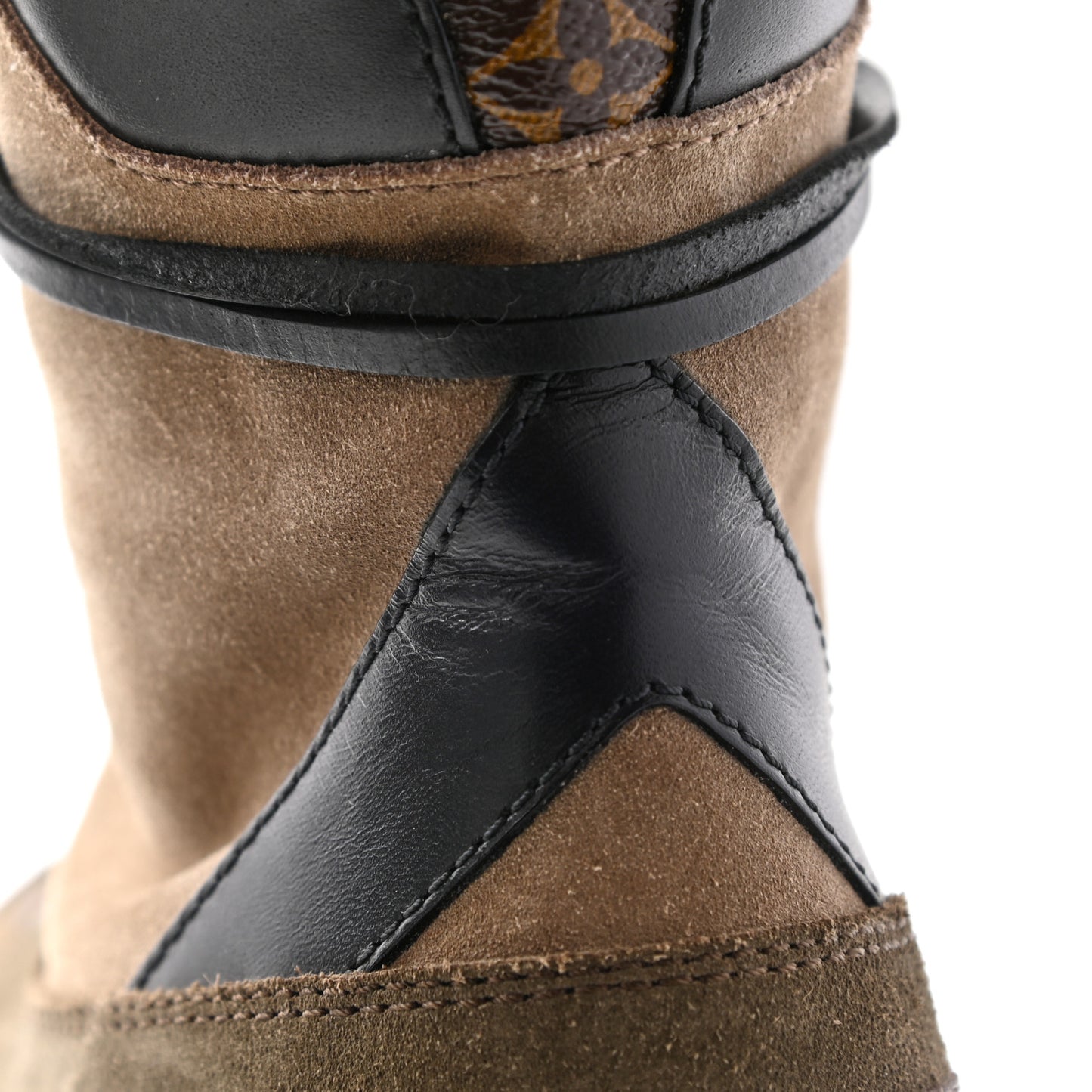 Suede Calfskin Monogram Laureate Platform Desert Boots 38 Taupe