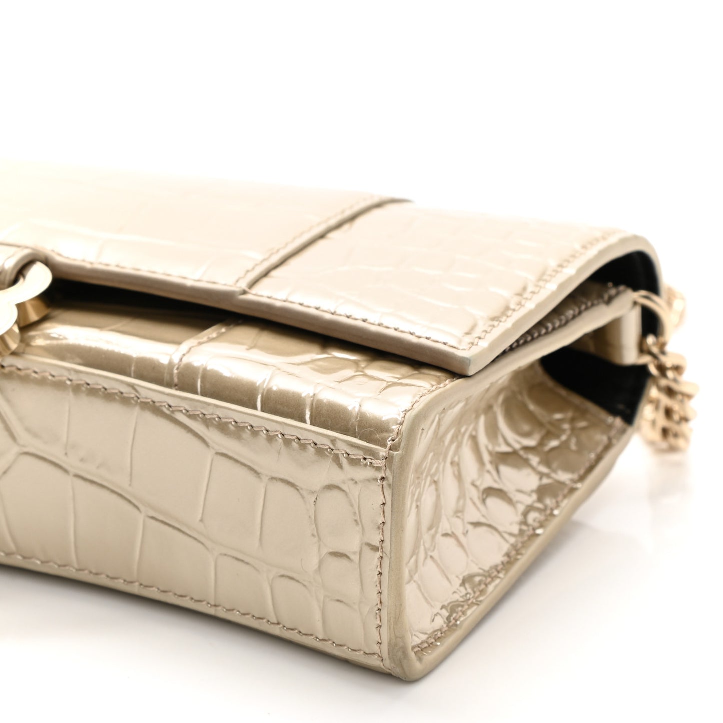 Shiny Calfskin Crocodile Embossed Hourglass Chain Bag Light Gold