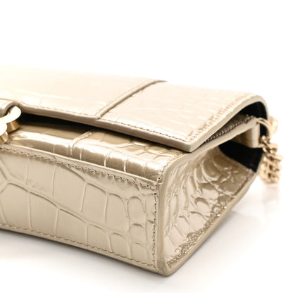 Balenciaga Shiny Calfskin Crocodile Embossed Hourglass Chain Bag Light Gold 7 of 7