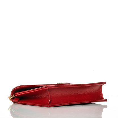 Saint Laurent Grain De Poudre Matelasse Chevron Monogram Envelope Chain Wallet New Red 4 of 7
