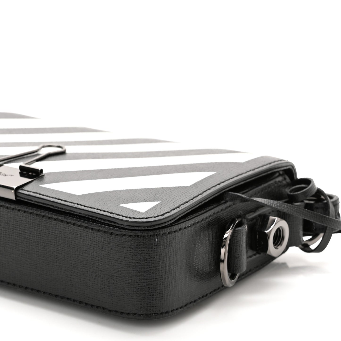 Saffiano Striped Mini Diag Binder Clip Bag Black White Yellow