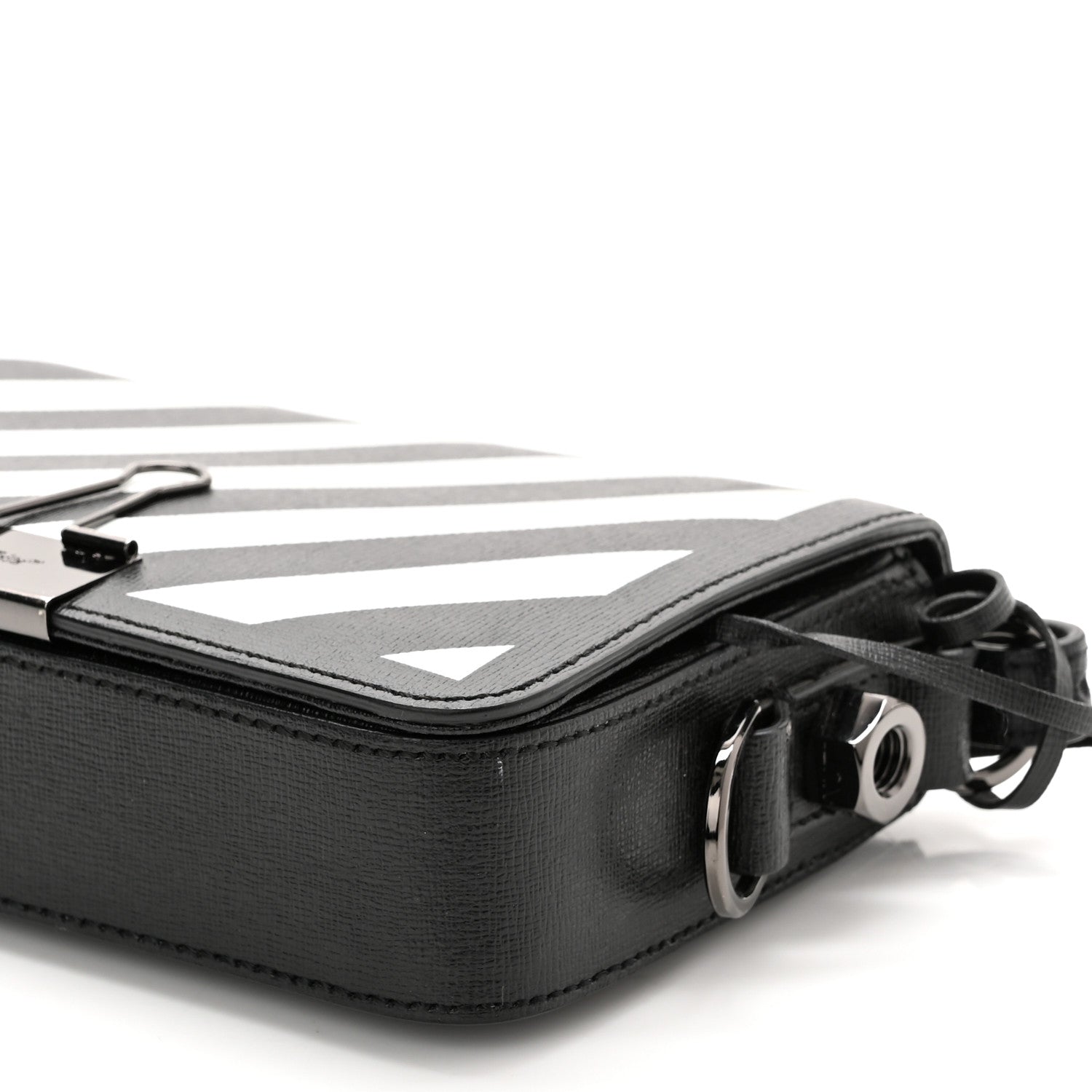 Off-White Saffiano Striped Mini Diag Binder Clip Bag Black White Yellow 9 of 12