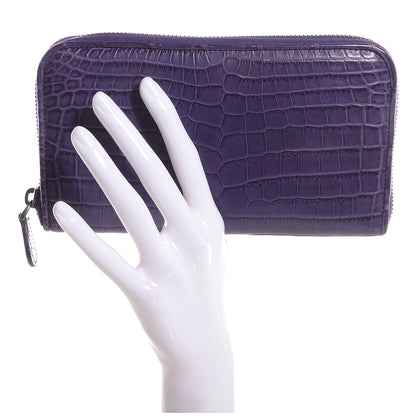 Bottega Veneta Soft Crocodile Fume Zip Around Wallet Plum 2 of 10